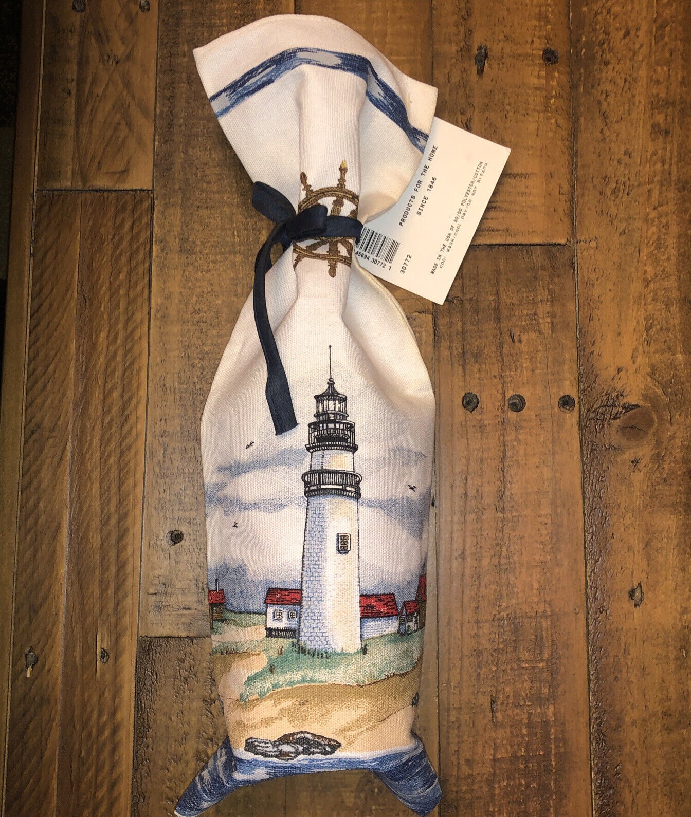 Beach Lighthouse Wine BOTTLE Gift BAG! STEVENS LINEN Canvas Beverage Bag
