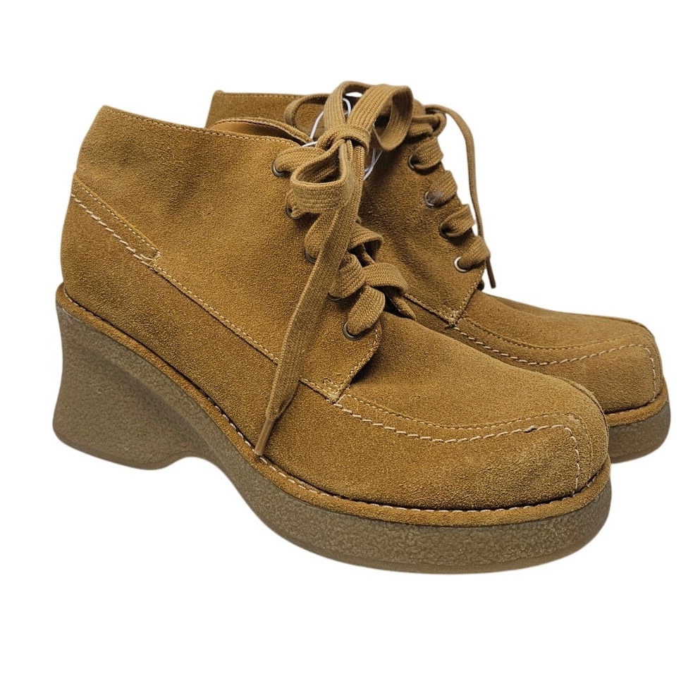 Vintage Y2K No Boundaries 8.5 Brown Suede Leather Chunky Platform Boot Grunge