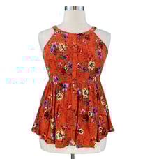 Torrid Boho Burnt Orange Floral Gauze Smocked Halter Top