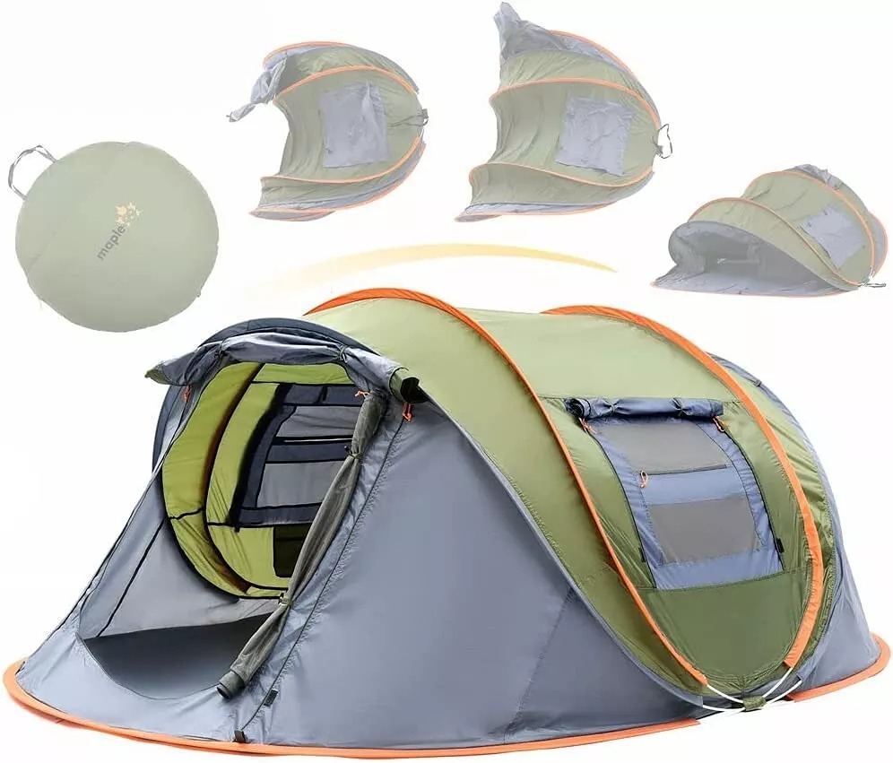 Camping Tent - 4-Person Easy Pop Up Tent with 2 Doors - UPF50+ Waterproof