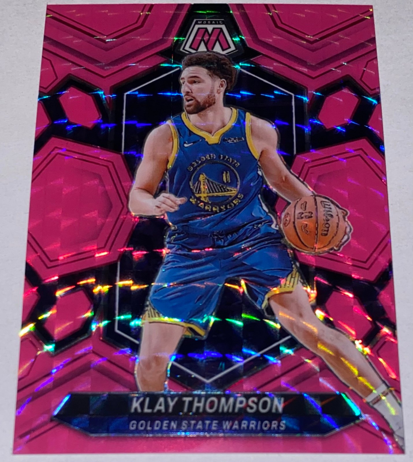 2023-24 Panini Mosaic Fluorescent Pink /10 KLAY THOMPSON RARE CHAMPS WARRIORS