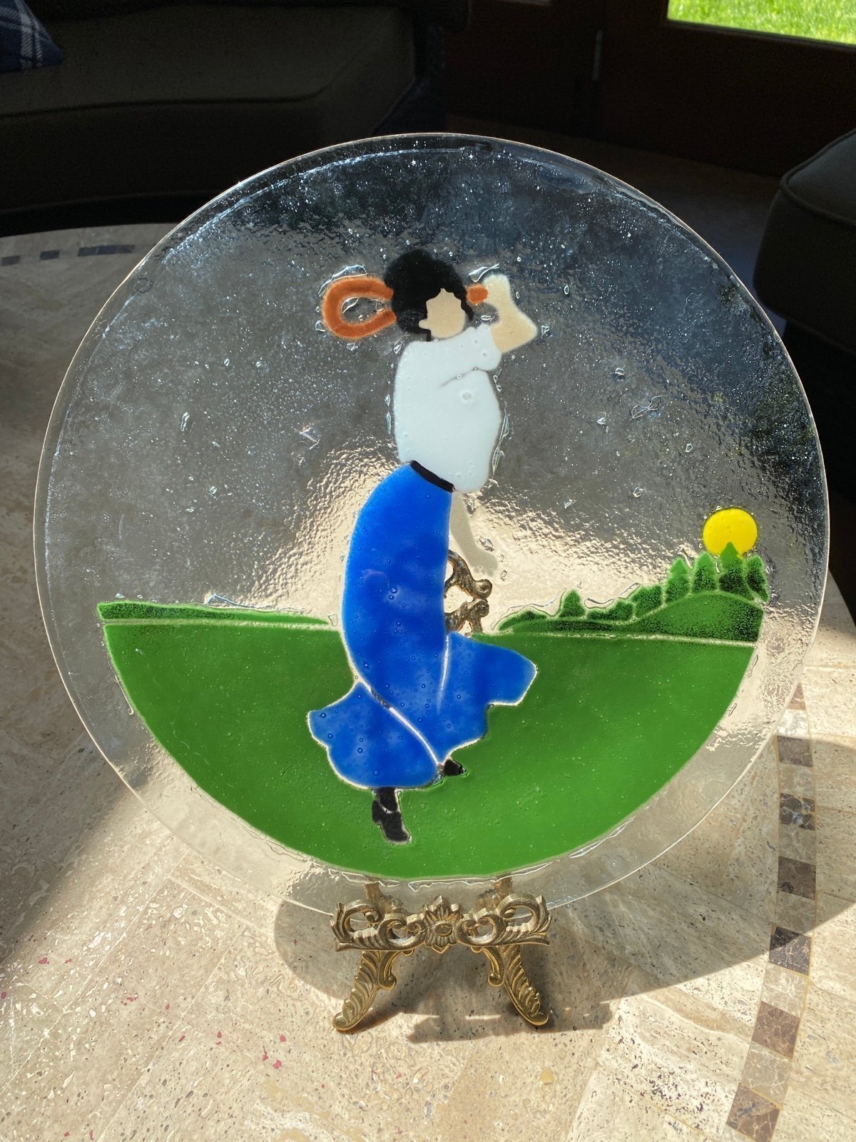 Signed Peggy Karr Tennis Platter Plate Woman 13.75