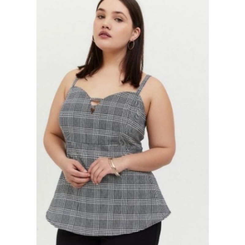 Torrid Top Womens 2X Cami Tank Babydoll Swing Houndstooth Stretch Woven New
