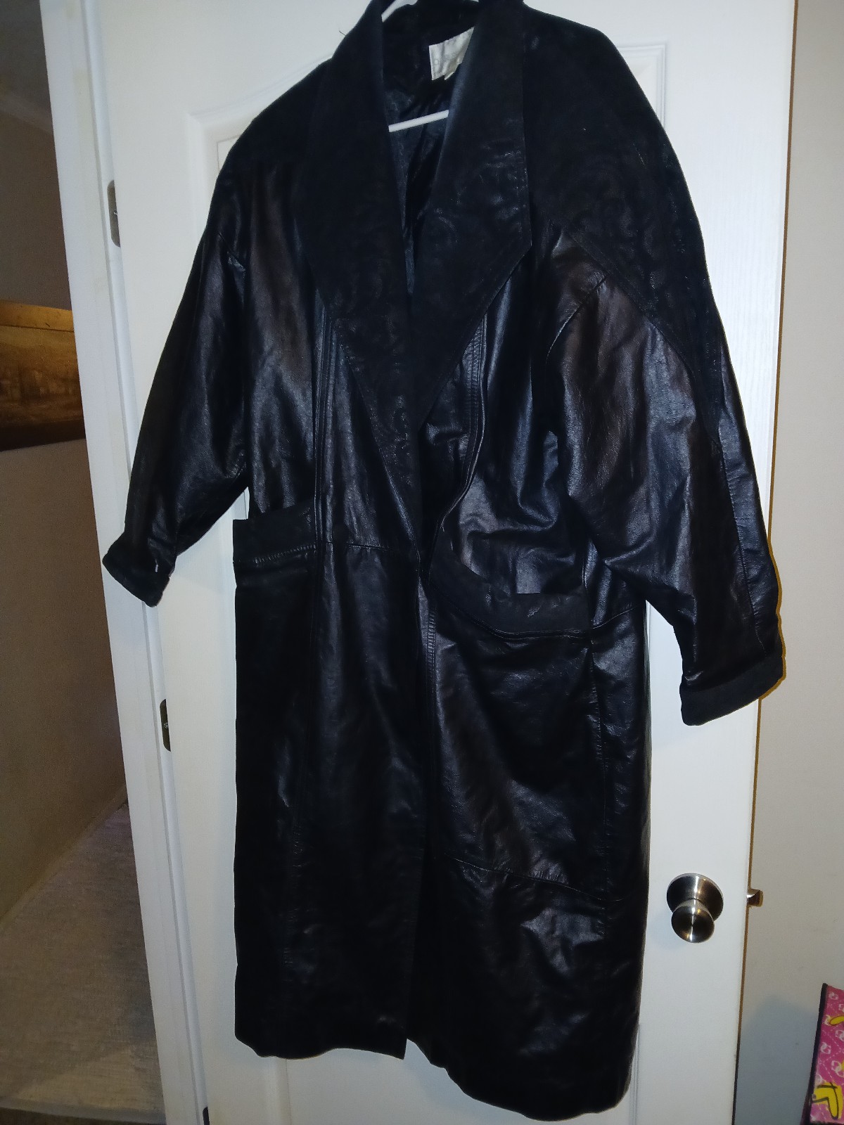 Vintage black leather trench coat