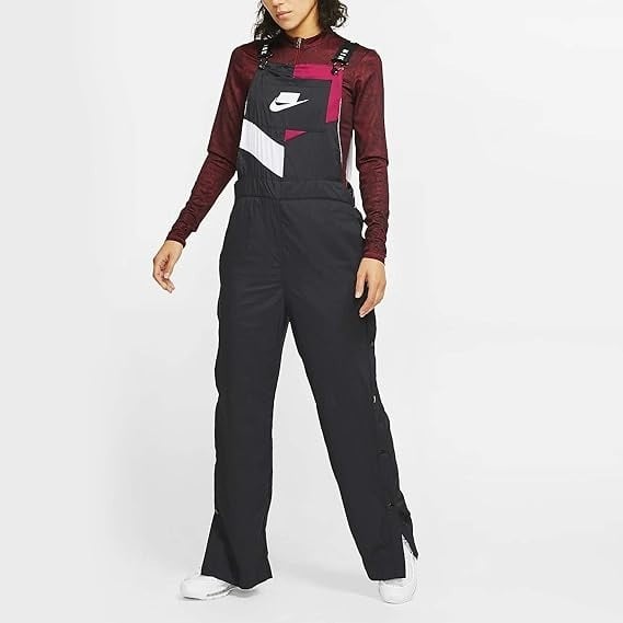 NIKE OVERALLS WOMENS MEDIUM BLACK NYLON COLOR BLOCK NSW SPORT WHITE RED bv3006-0