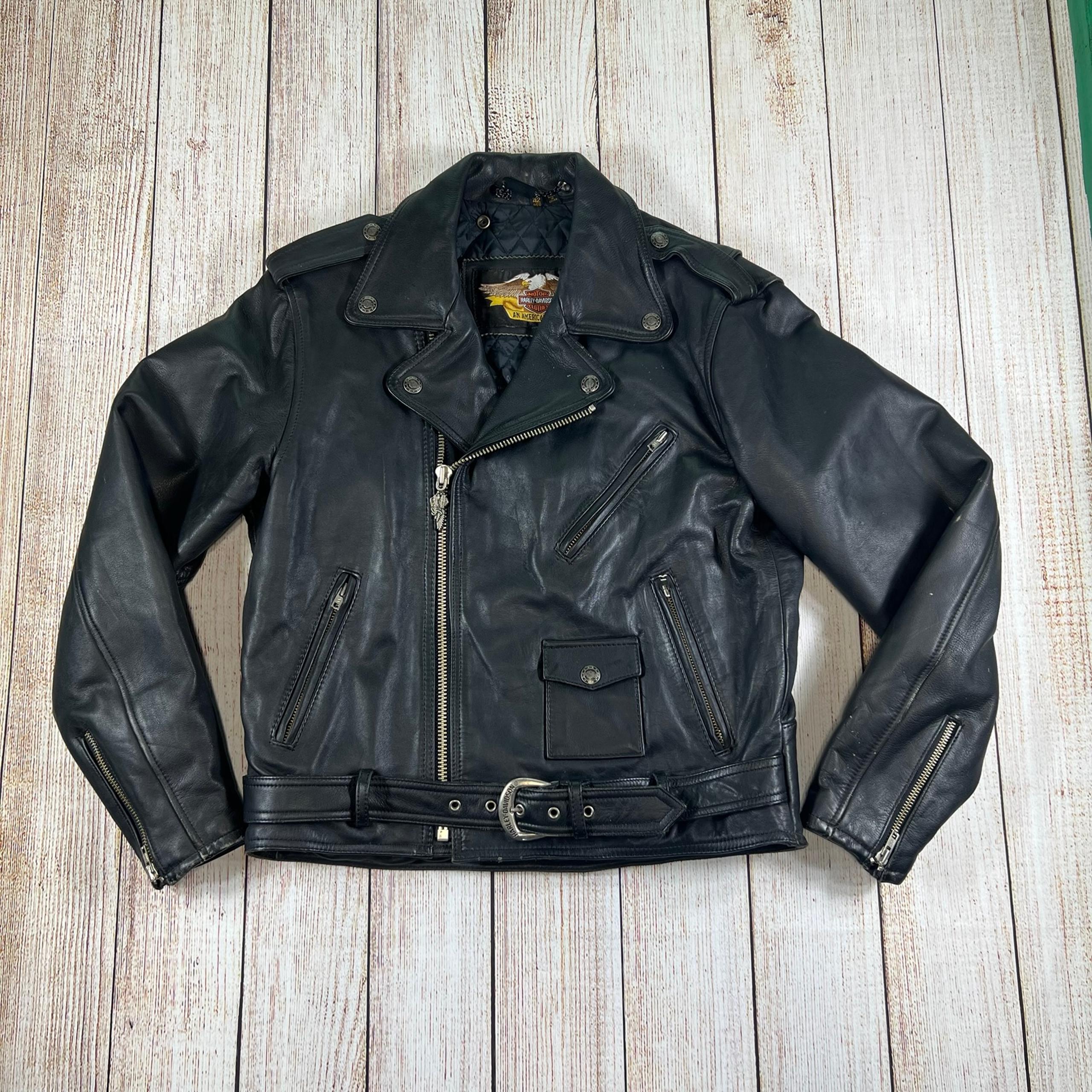 Harley Davidson Mens Vintage Leather Quilted Eagle Motorcycle Jacket 42 REG 1989