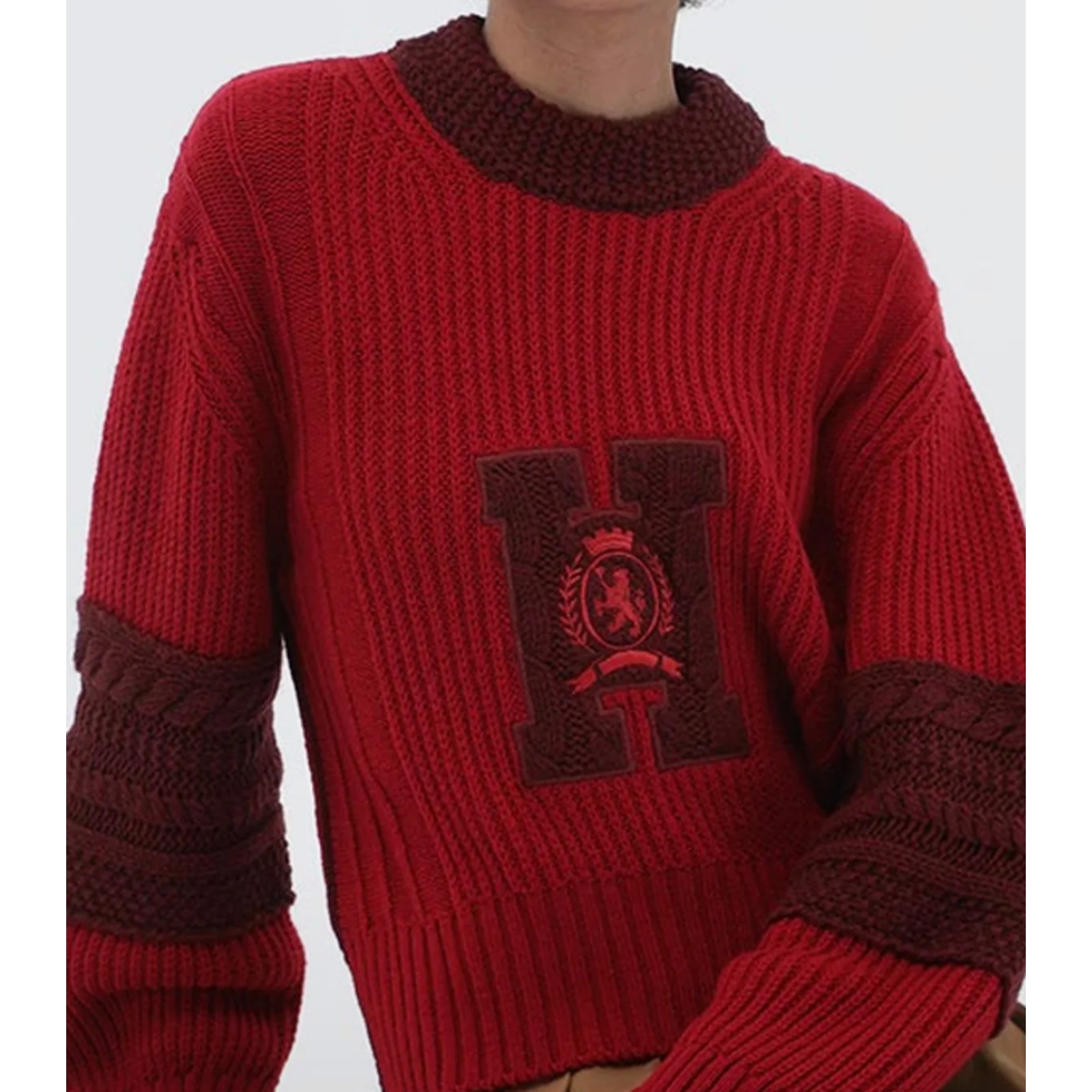 Tommy Hilfiger Logo Letterman Sweater Jumper Red Burgundy XL