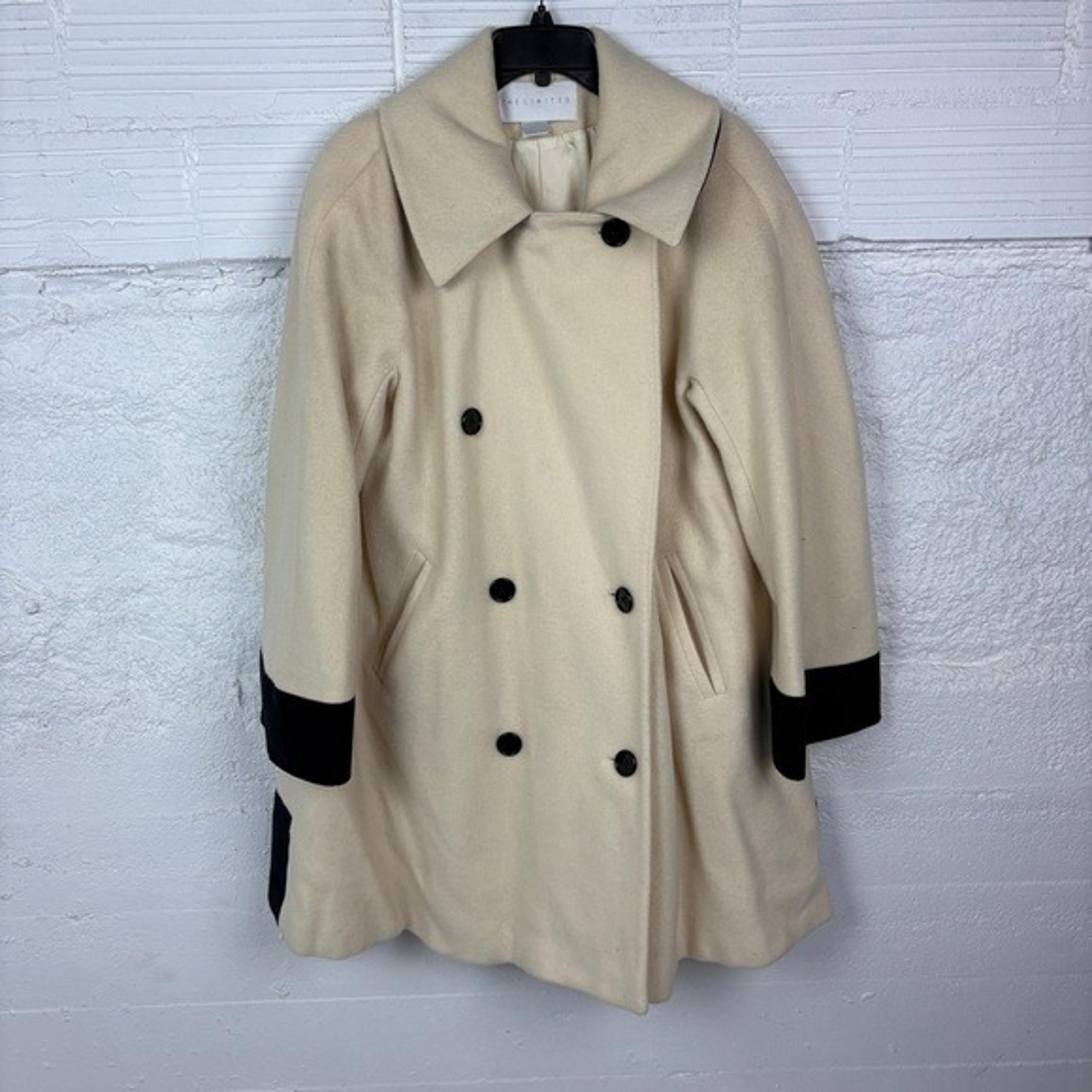 The Limited Cream & Black wool blend flowy double breasted pea coat size medium
