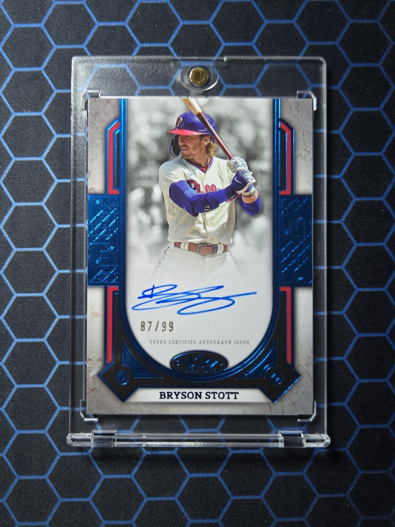 Bryson Stott Topps Tier One Blue Parallel /99 On-Card Autograph SP Card