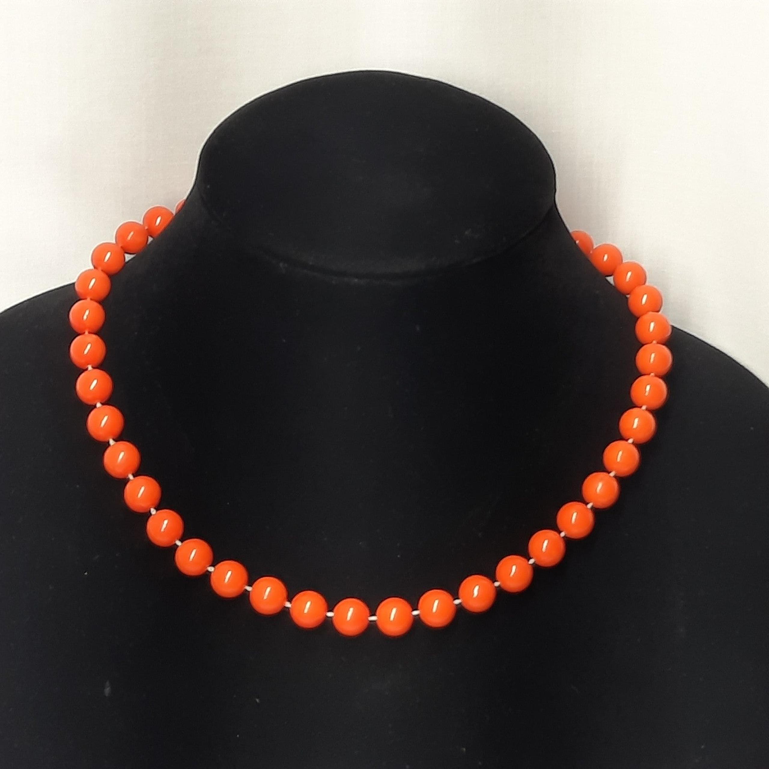Bright orange fixed bead vintage necklace A02