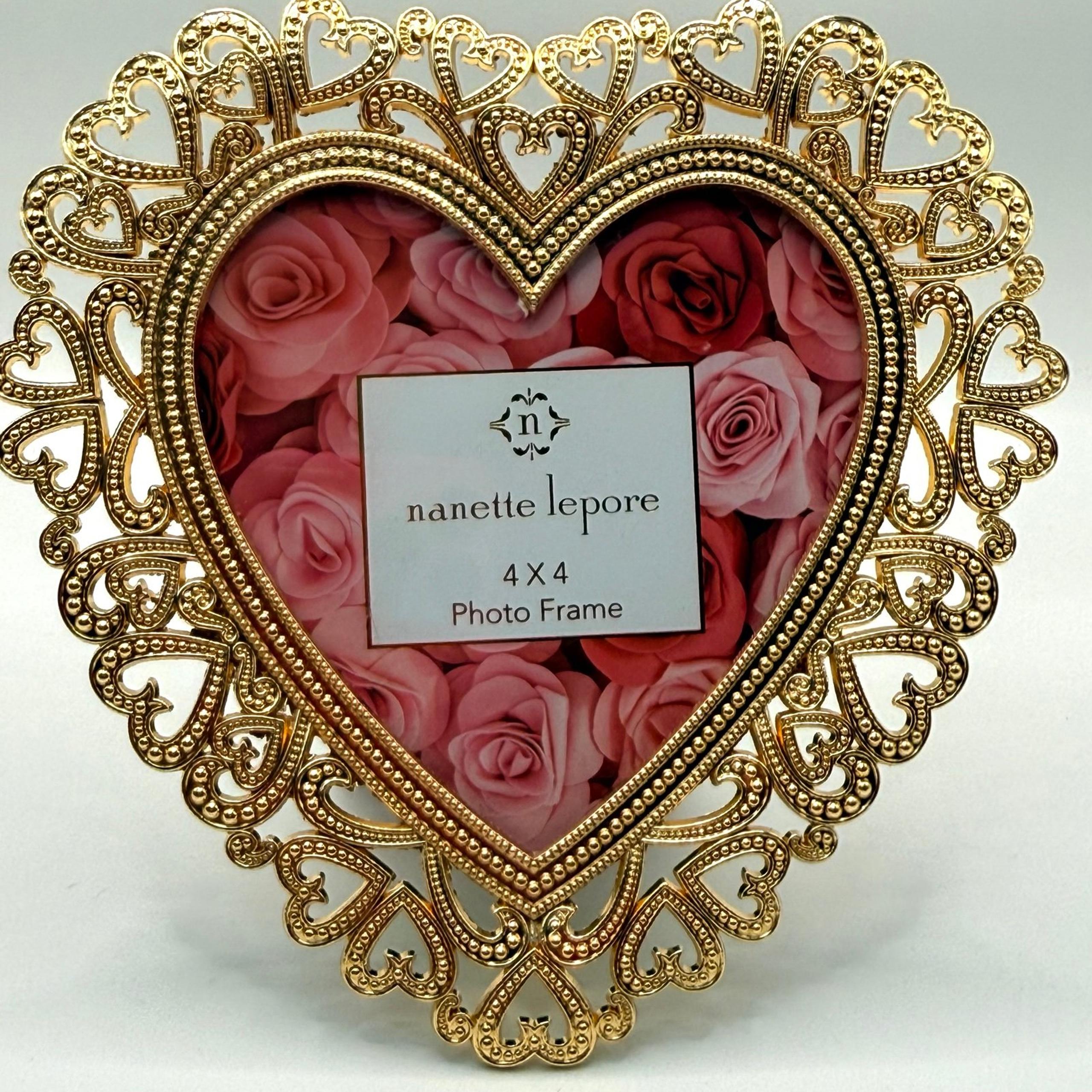 Nanette Lepore Gold Heart Shaped 4x4 Photo Frame Romantic Vintage-Inspired Decor