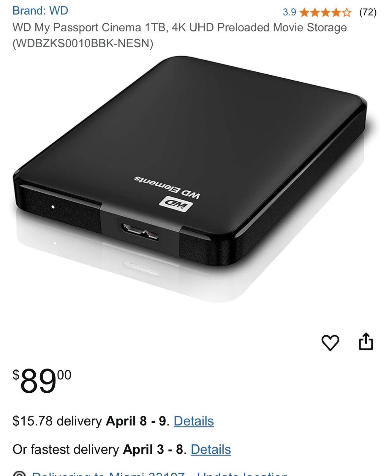 Western Digital 1TB My Passport Cinema USB 3.0 4K UHD Movie storage (55/OBO)