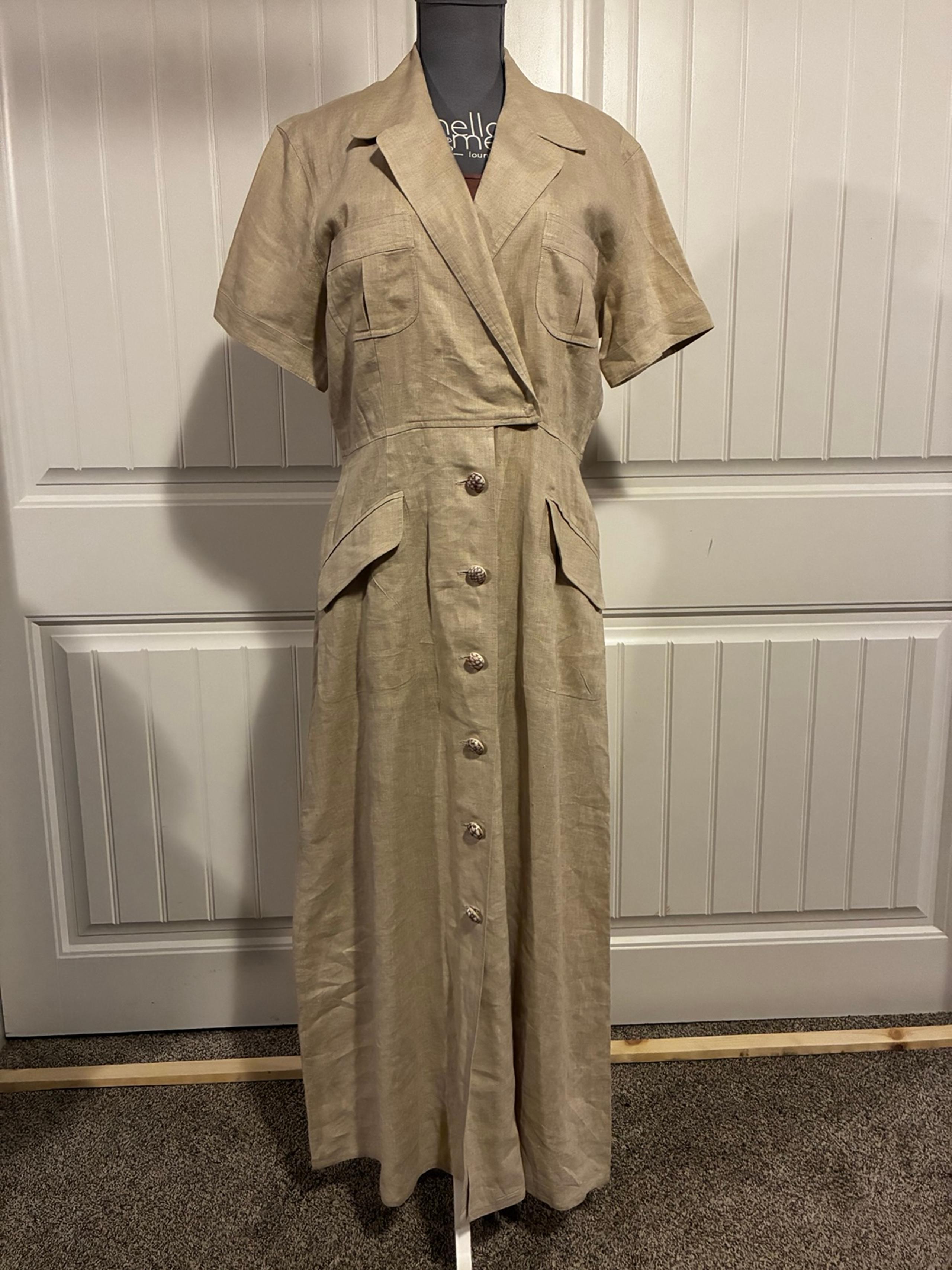 Vintage Rickie Freeman For Teri Jon Size 10 100% Linen Button down Maxi Dress