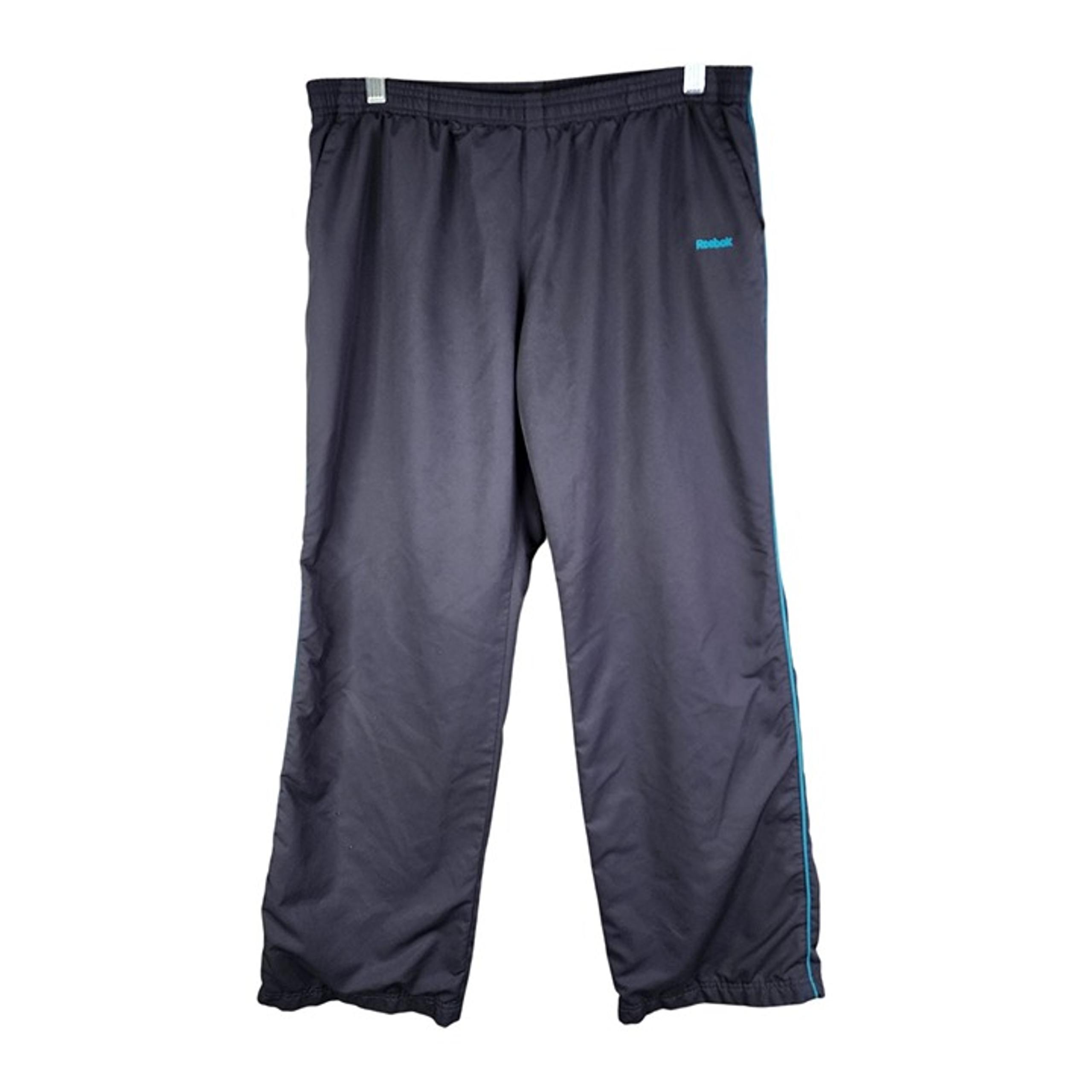 Mens Gray & Teal Reebok Athletic Pants 100% Polyester Elastic Drawstring Waist M