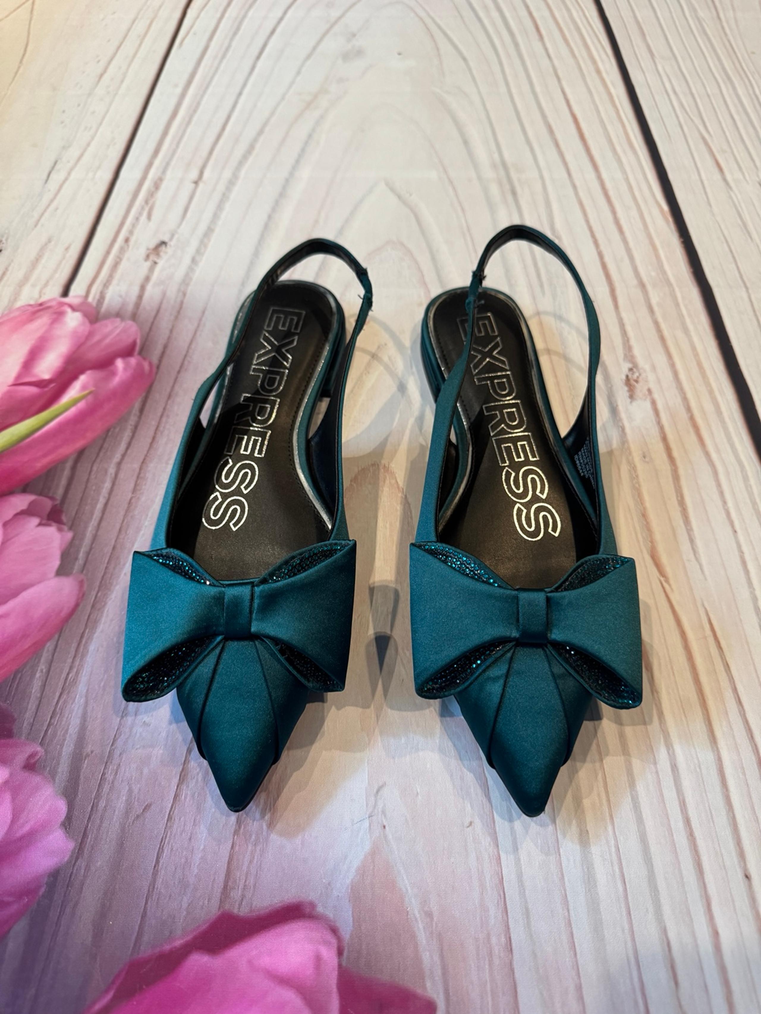 Express Rhinestone Bow Slingback Flats Green Women's Size 10