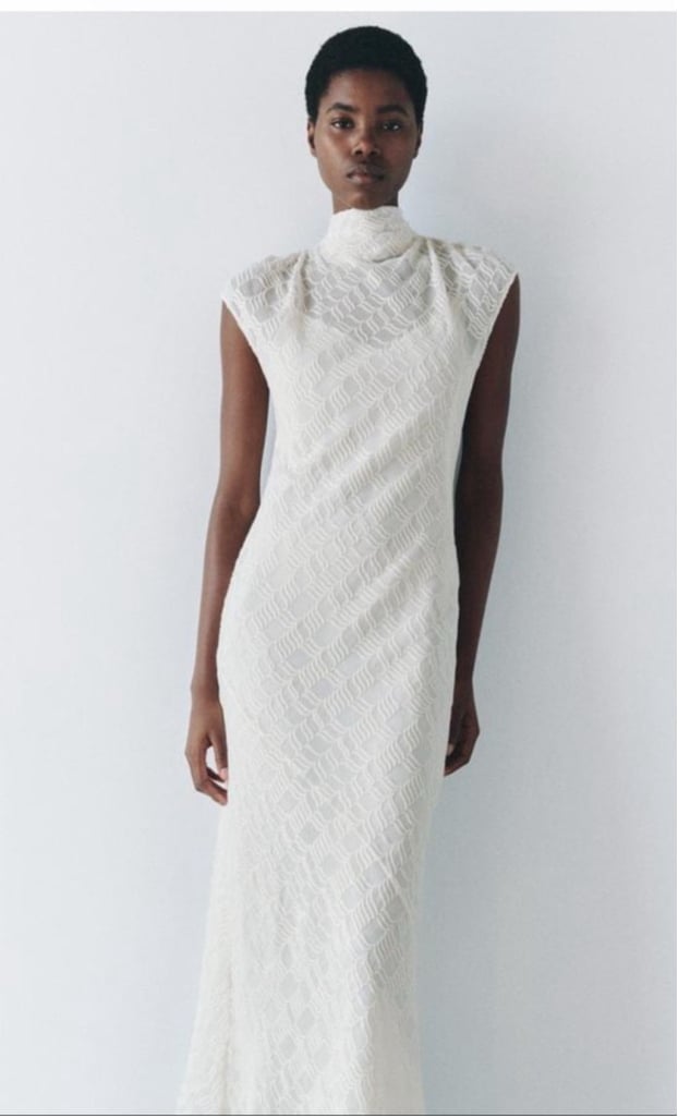 Zara Sleeveless high collar long dress embroidered with cap shoulders. Med & lg