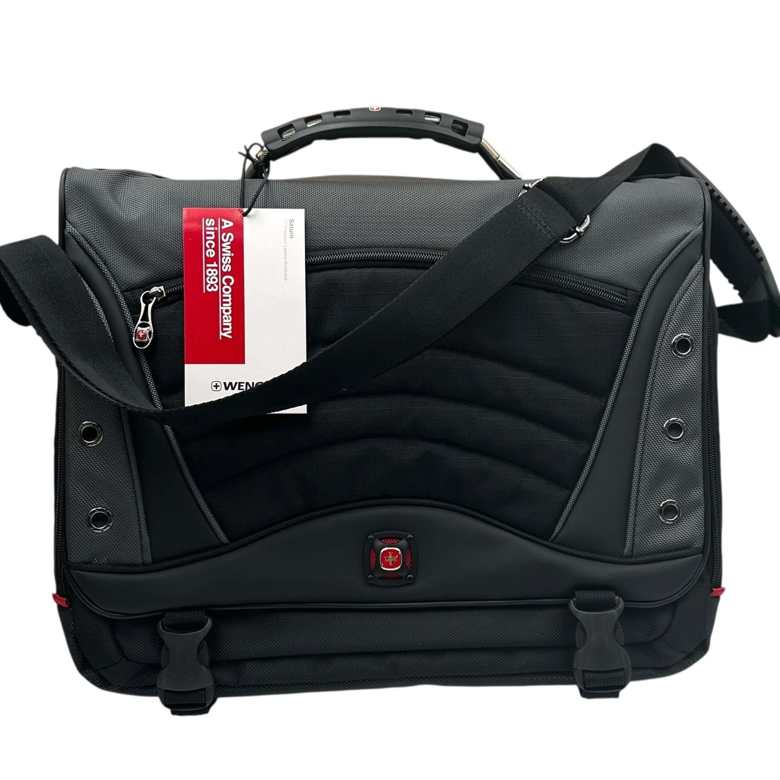 Wenger Saturn Nylon Messenger Bag Black Gray Fits Laptop 17" Padded Sz 17x14x6"