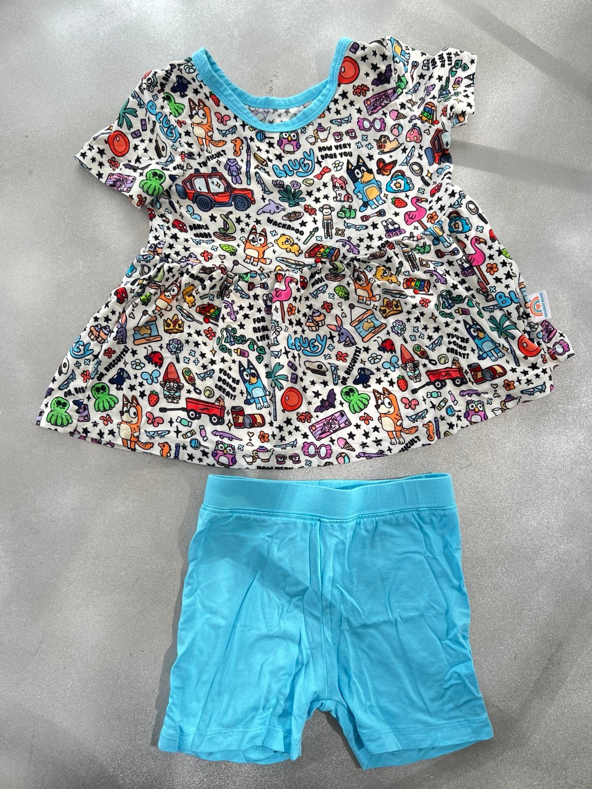 Bamboo Bliss Bluey Doodle Peplum & Shorts set 2T