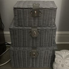 Set of 3 Woven Storage Basket Bin Wicker Hamper Stackable Box with Lid & Lock
