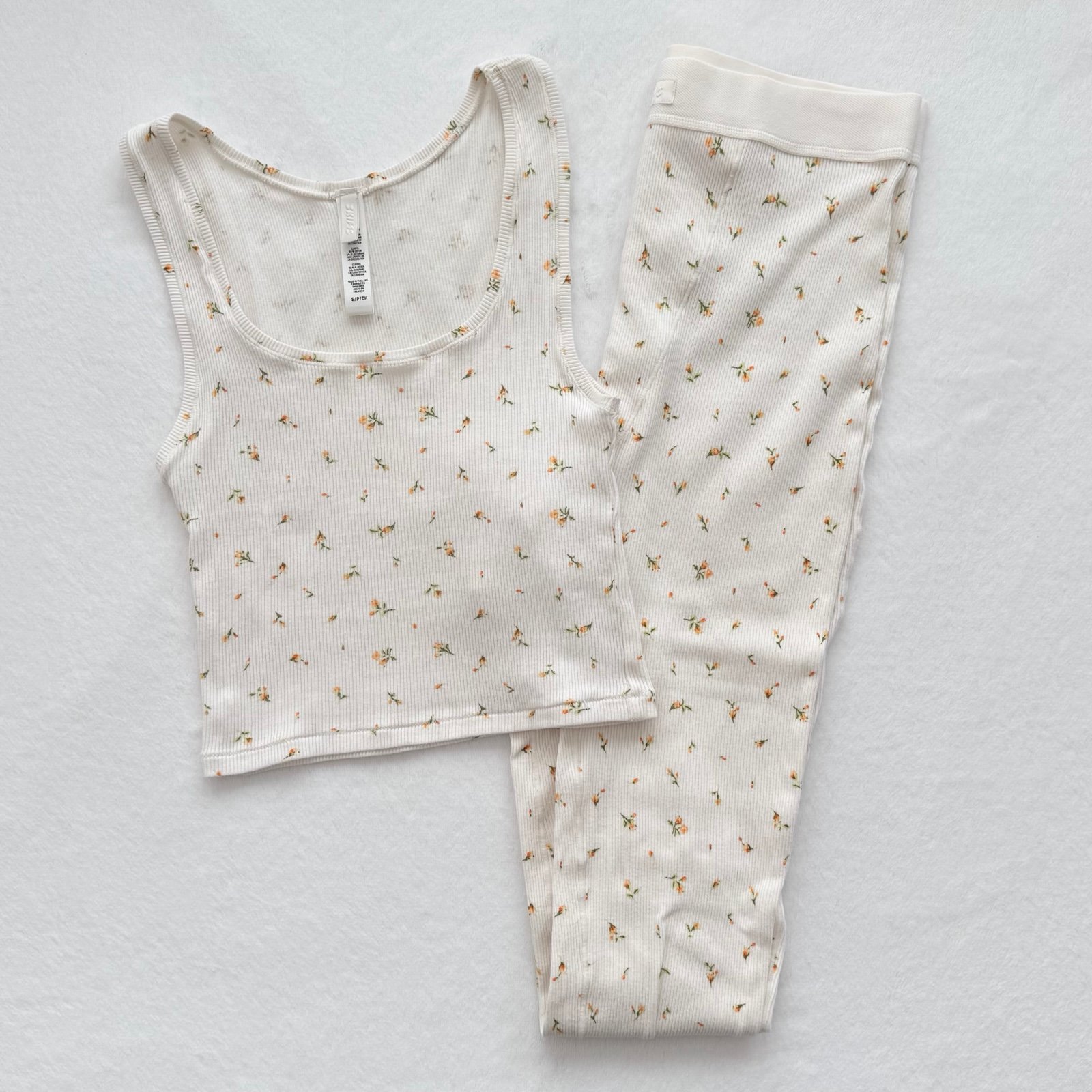 Skims Cotton Rib Tank & Legging Set - Marigold Rosebud Print - Small