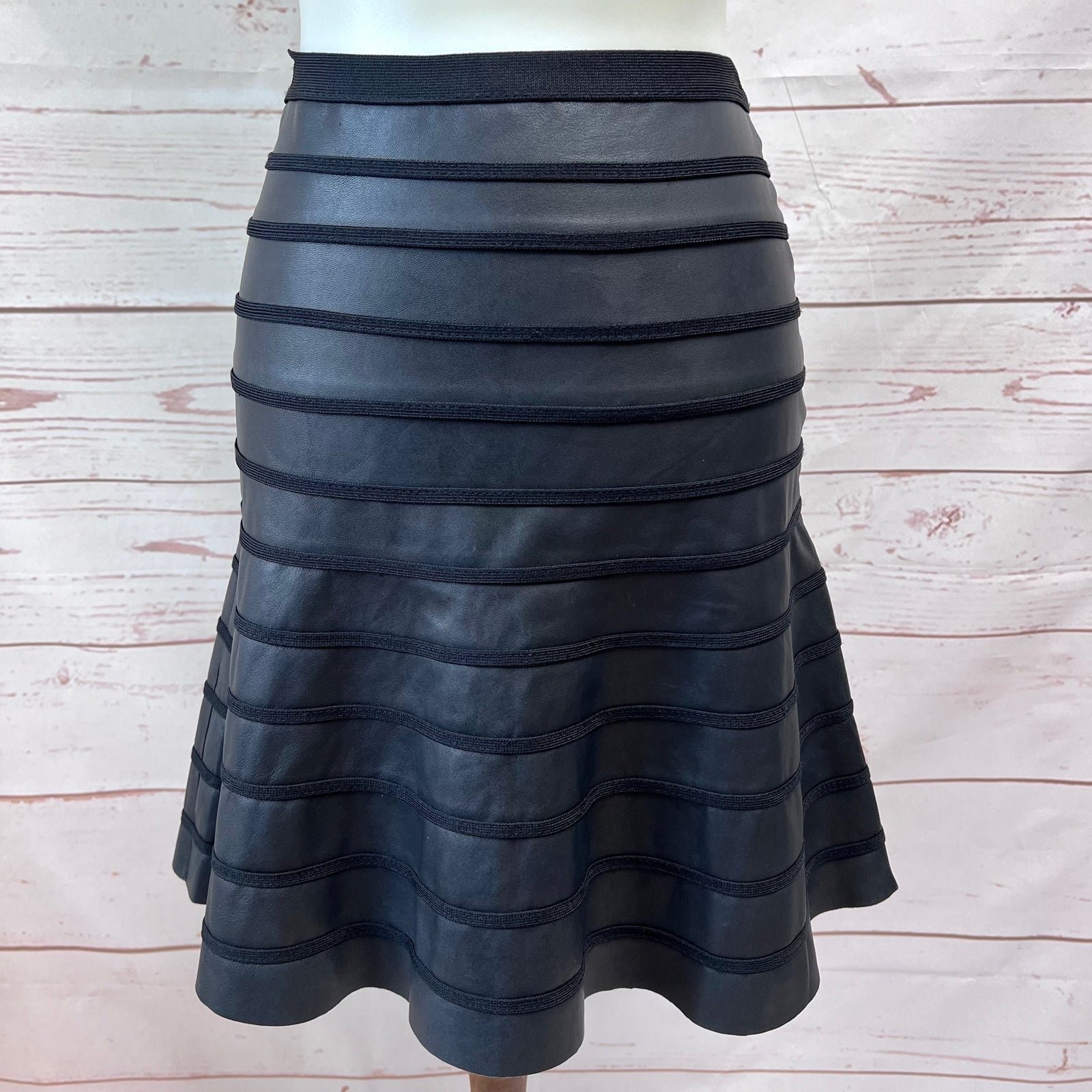 Herve Leger Black Lamb Leather Amalia Bandage Skirt