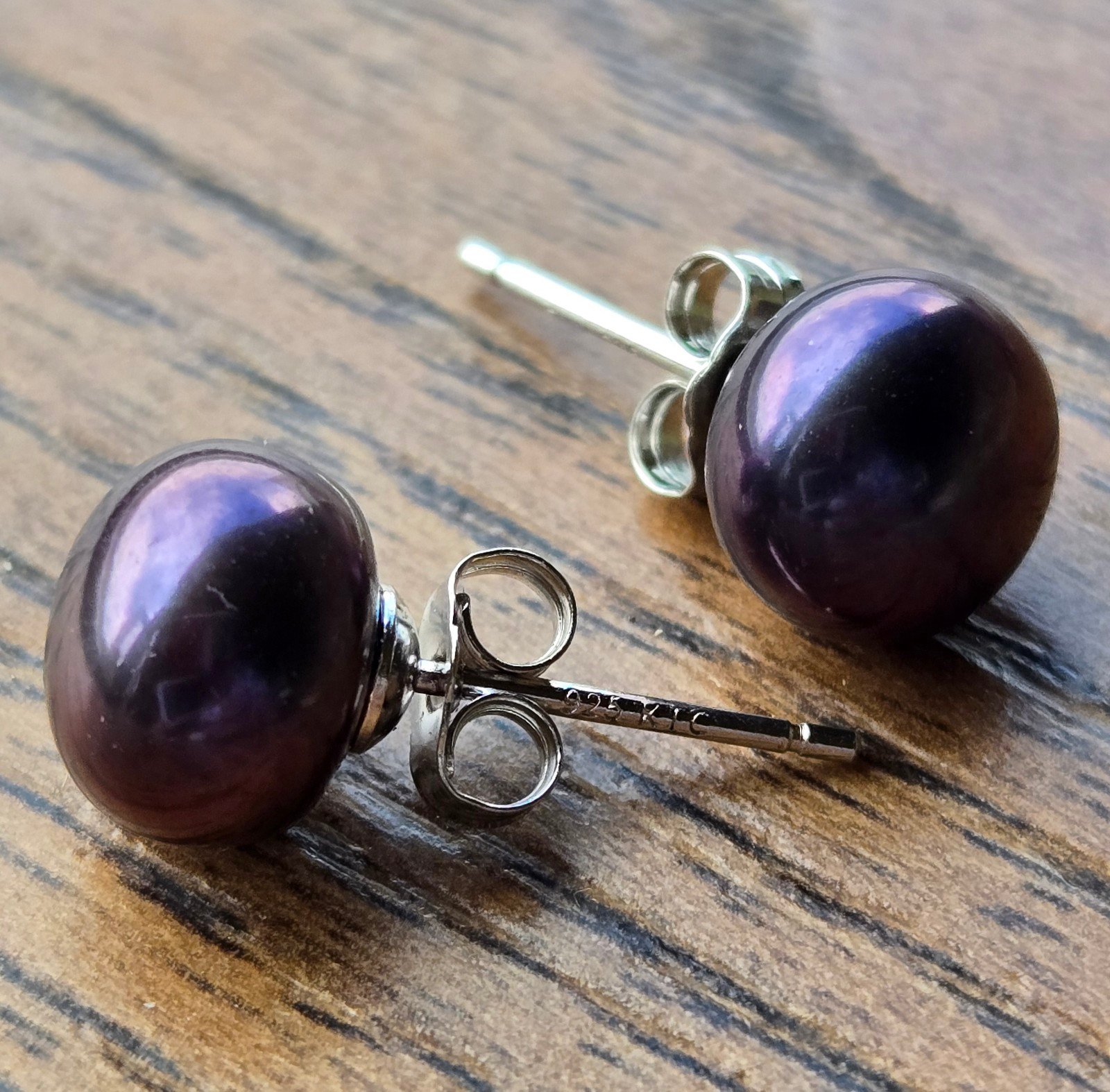 Beautiful 7mm Purple Tahitian Pearl Sterling Post Earrings
