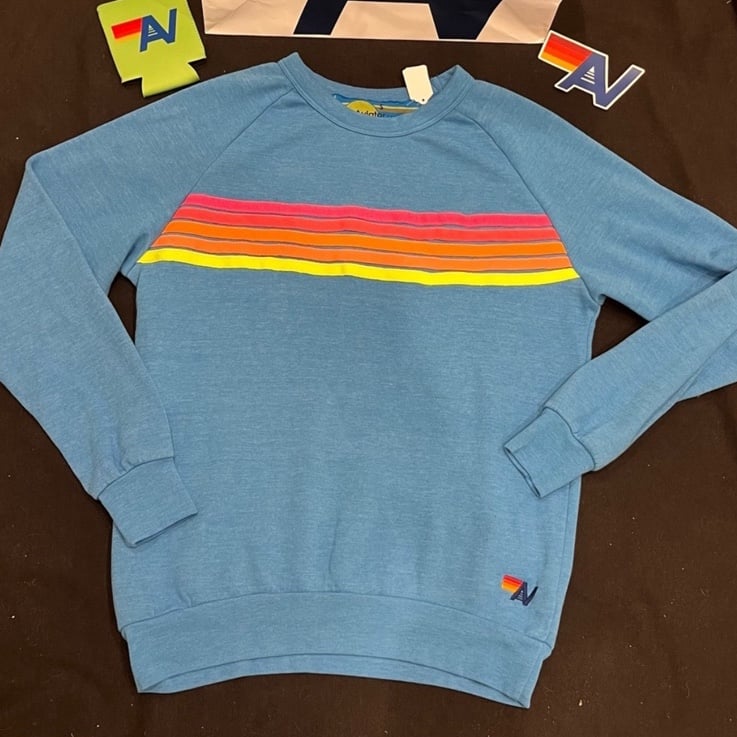 NWT Aviator Nation 5 Stripe Crewneck Medium Ocean RARE