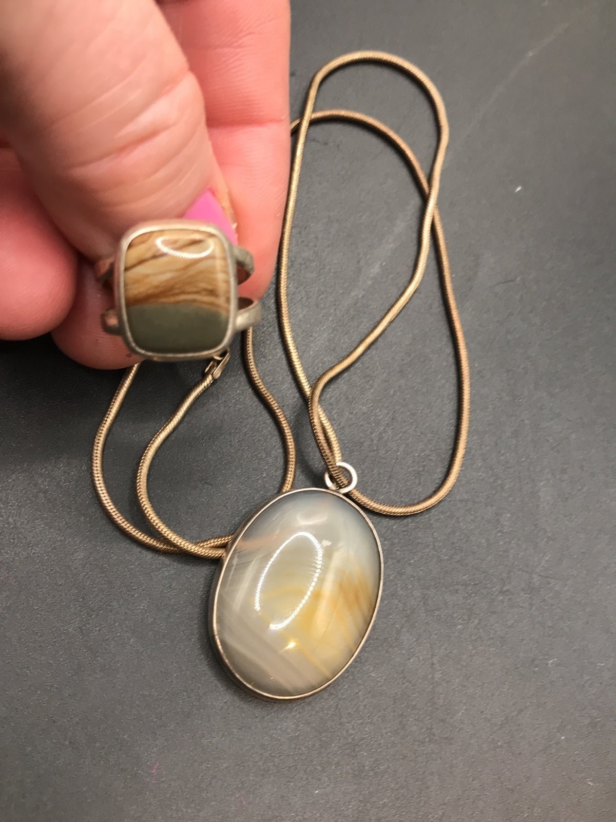 VTG SOUTHWESTERN AGATE NECKLACE + RING #156