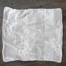 Pine Cone Hill Palma Crewel Euro Square Pillow Sham Beige Embroidered Tie Back