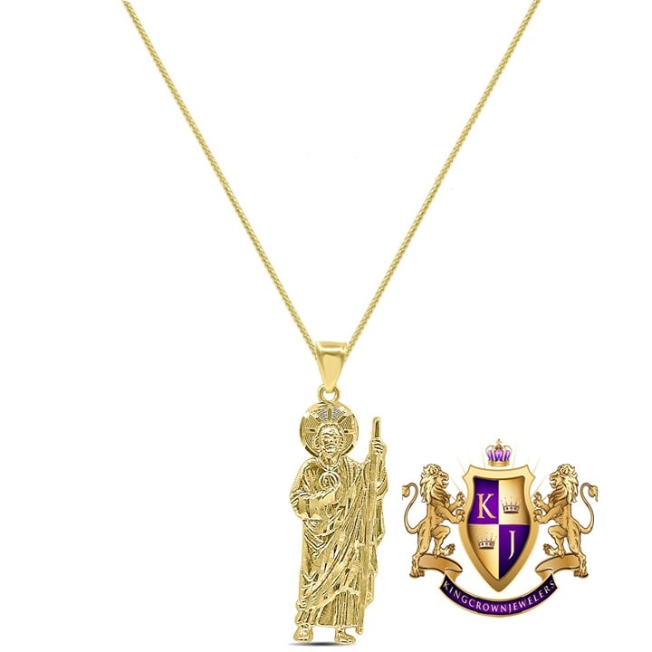 10K Yellow Gold Saint Jude The Apostle Taddeo St. Judas Charm Pendant Free Chain
