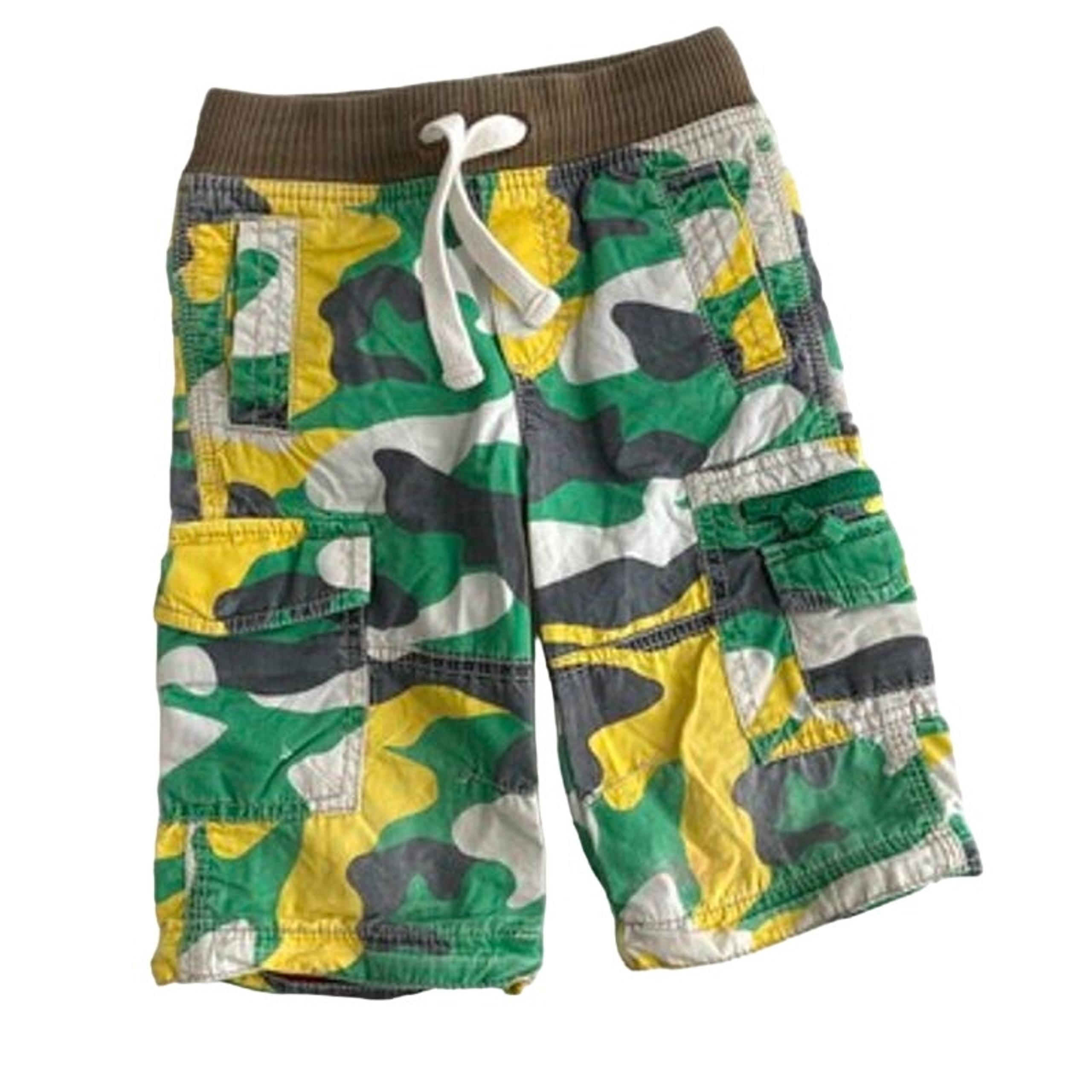 Mini Boden Camouflage Long Cargo Shorts - Green Yellow Gray - 3Y