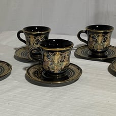 Set of 6 Vintage Greek Mythological Design tea cups and saucers in 24K Gold Trim