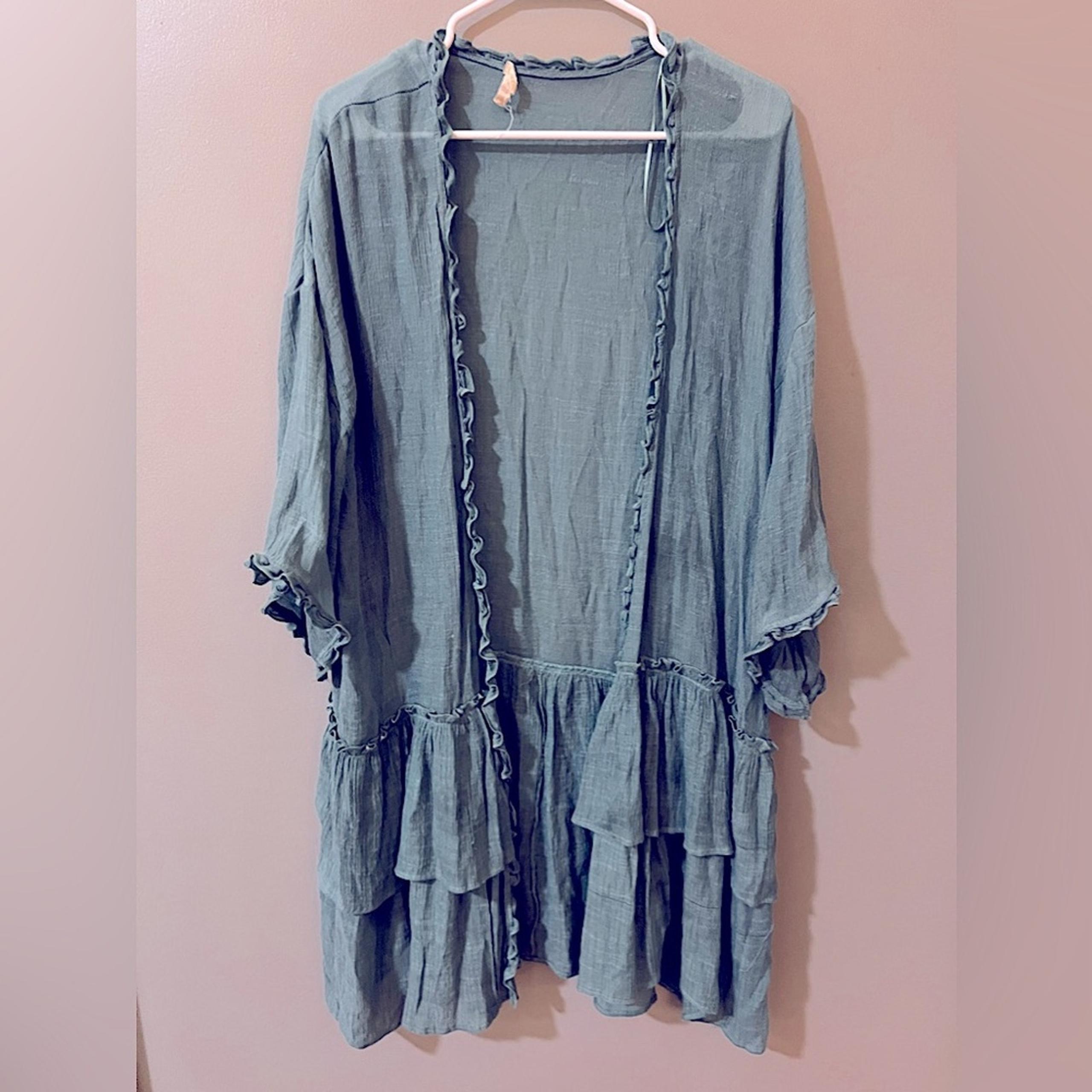 Easel women gauze open front duster cardigan size medium lightweight layer