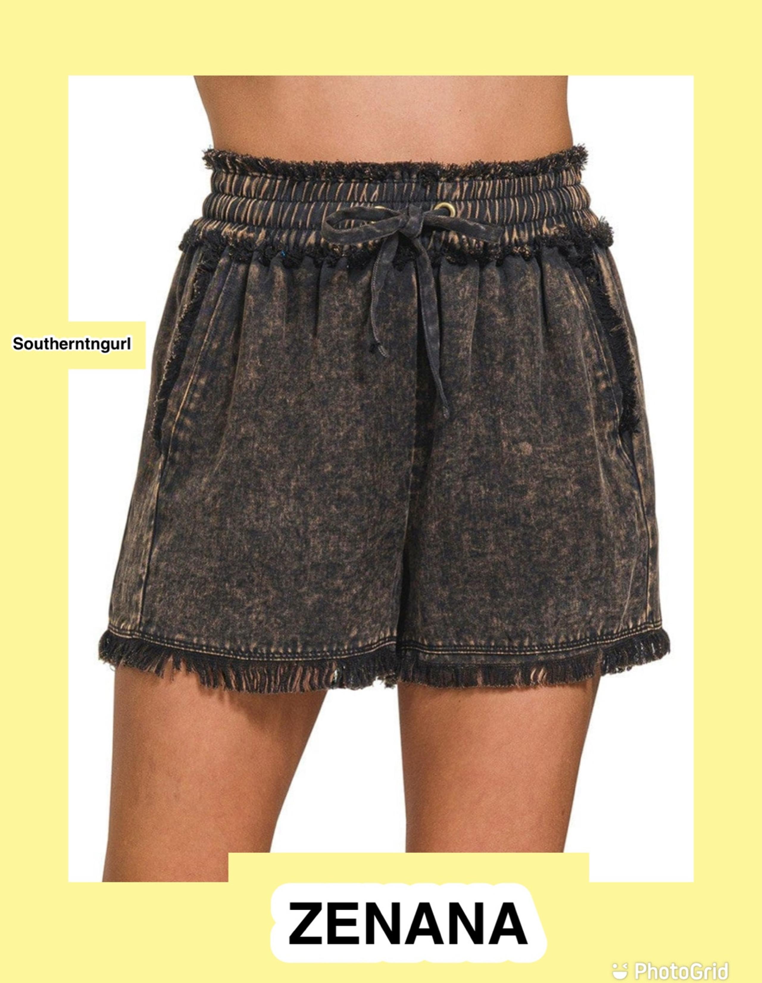 NWT  Zenana  Mineral washed raw hem high waisted pull on shorts