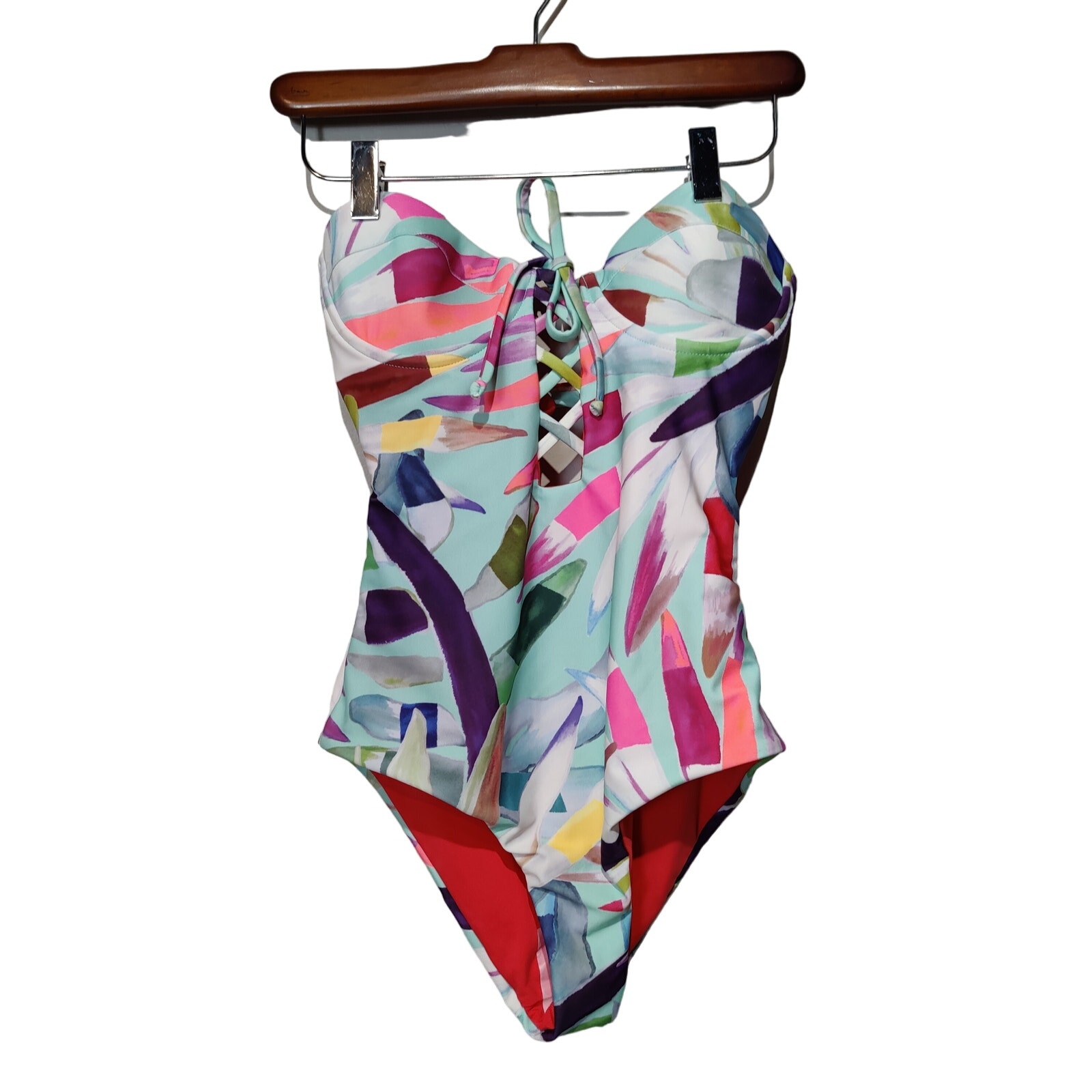 NWOT Mara Hoffman Sz S Marimba Lattice One Piece Swimsuit Strapless Cut Out