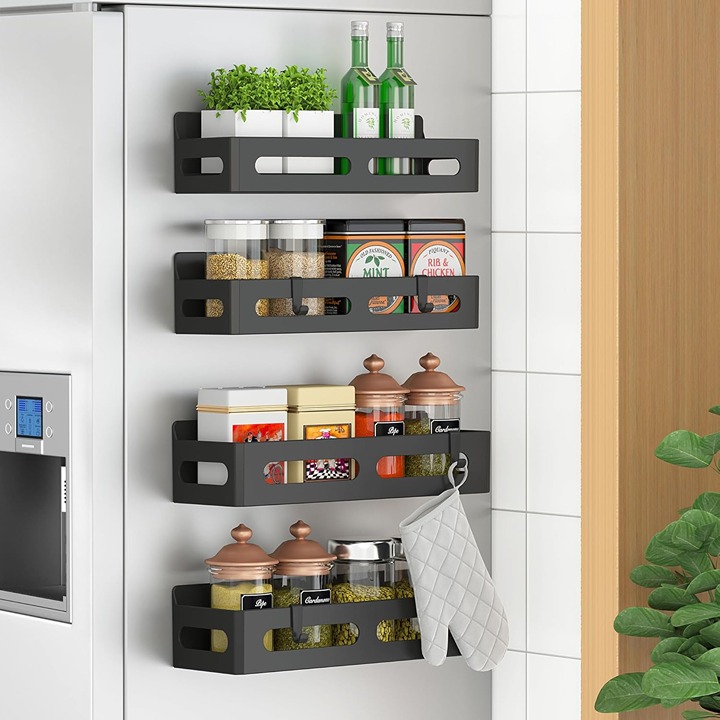 4 Pack Magnetic Spice Rack for Refrigerator, Spice Rack Organizer, Moveable