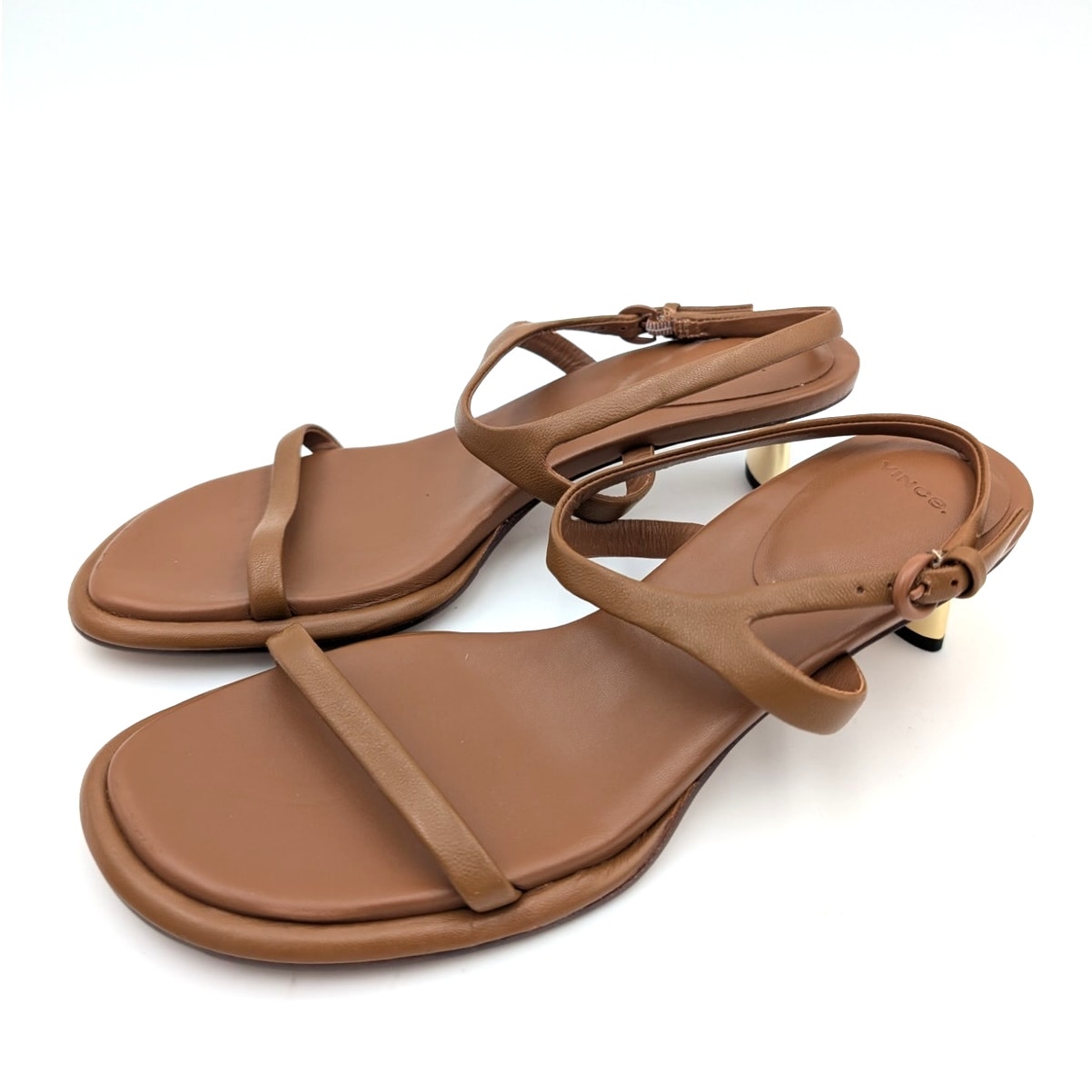 Vince Ester Kitten Strappy Heeled Sandals Adjustable Strap Brown Size US7 EU37