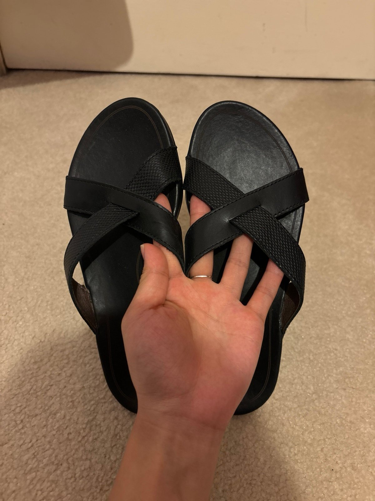 Olukai Black Leather Flip Flops