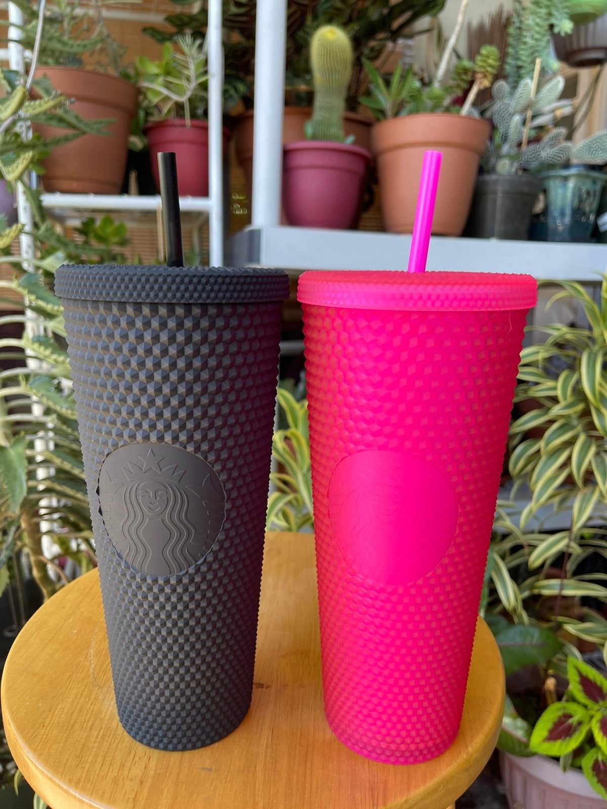 Starbucks black and pink studded tumbler