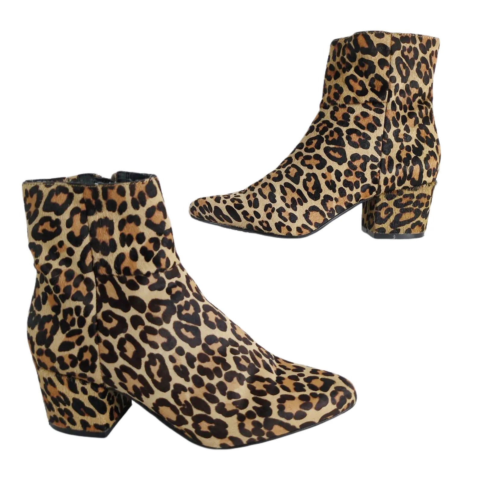 Steven Steve Madden Size 6 Wes Leopard Print Calf Hair Leather Booties Ankle Zip