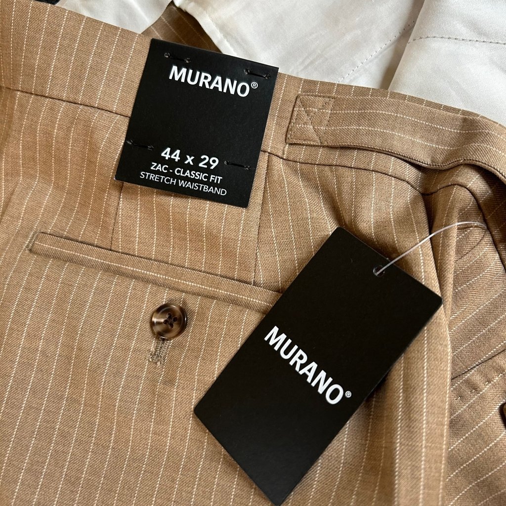 Murano Dress Pants Mens 44x29 Brown Pinstriped Zac Classic Fit Pleated NWT 99