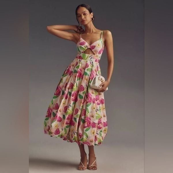 Anthropologie Hutch Sleeveless V-Neck Cutout Midi Dress Size XS Petite NWT