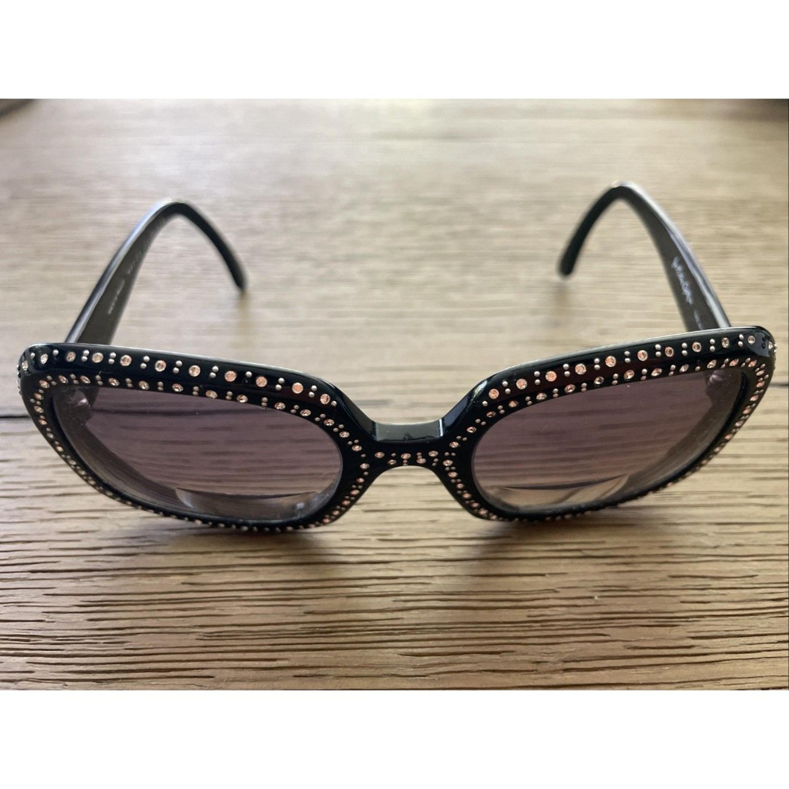 Vintage Black Eyeglasses Frames ONLY square oversized Rhinestones France 988-52
