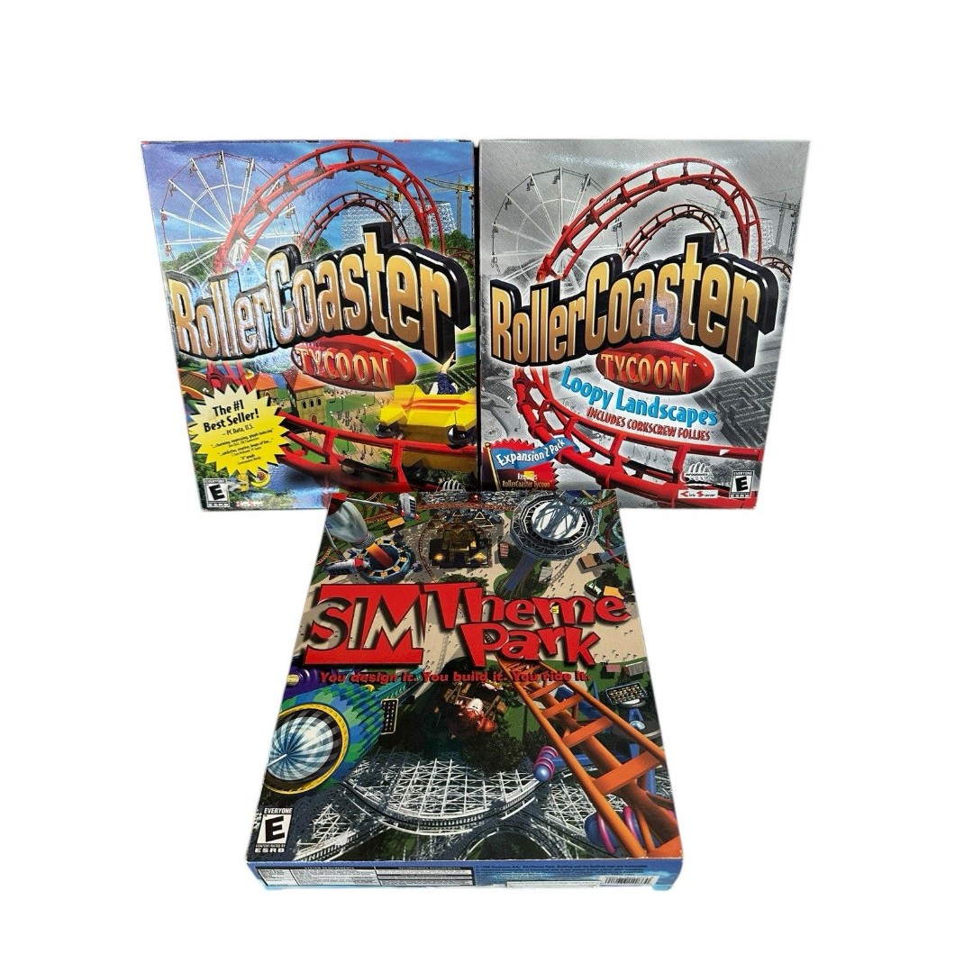 Roller Coaster Tycoon PC BIG BOX + Loopy Landscapes + Sim Theme Park Cd-ROM EUC