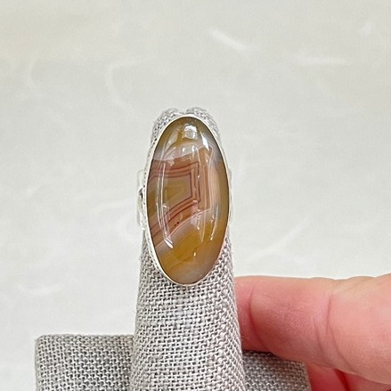 Sterling Silver Oval Agate Navette Ring SR-2410