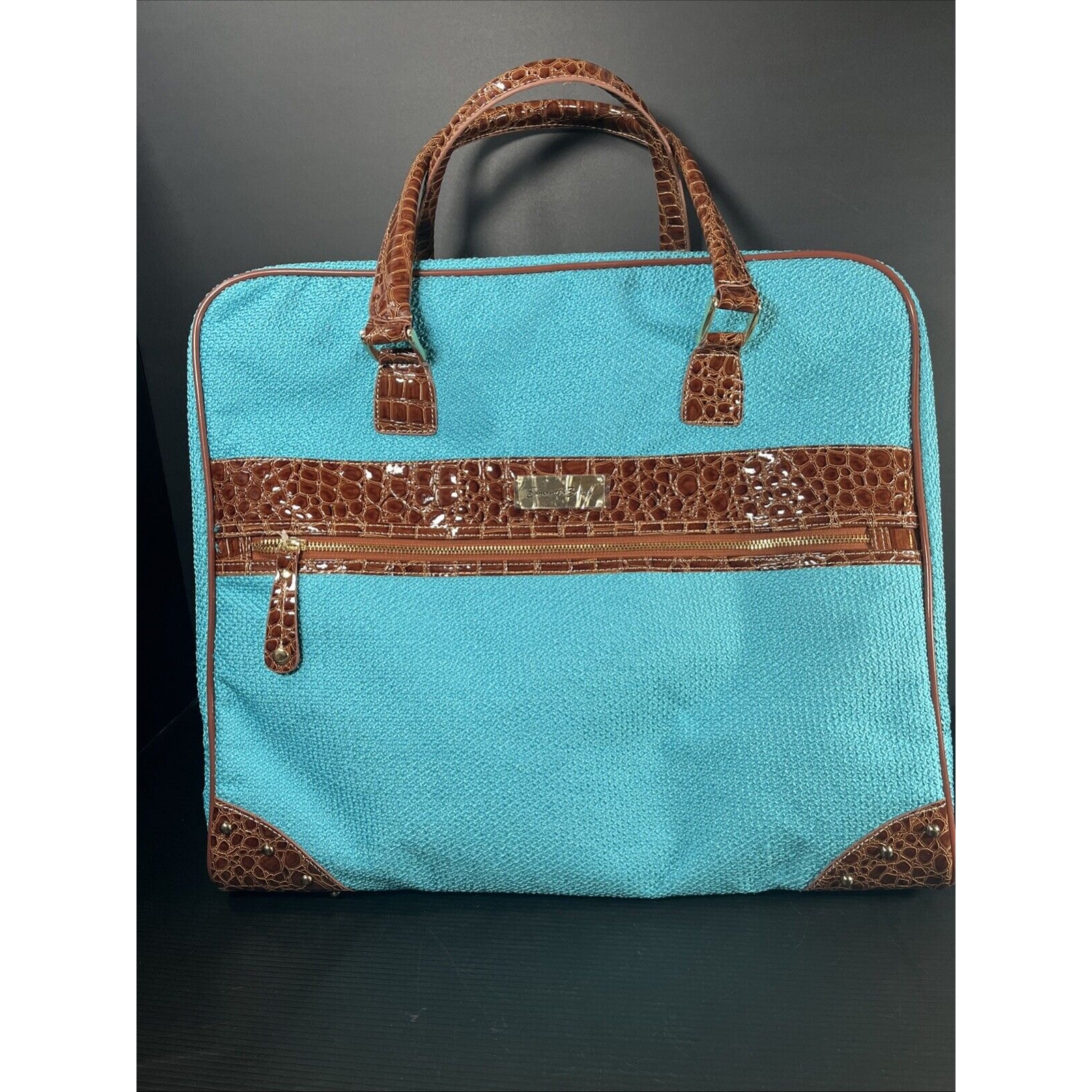 Samantha Brown Teal & Brown Faux Croc Carry On Overnight Travel Bag Luggage