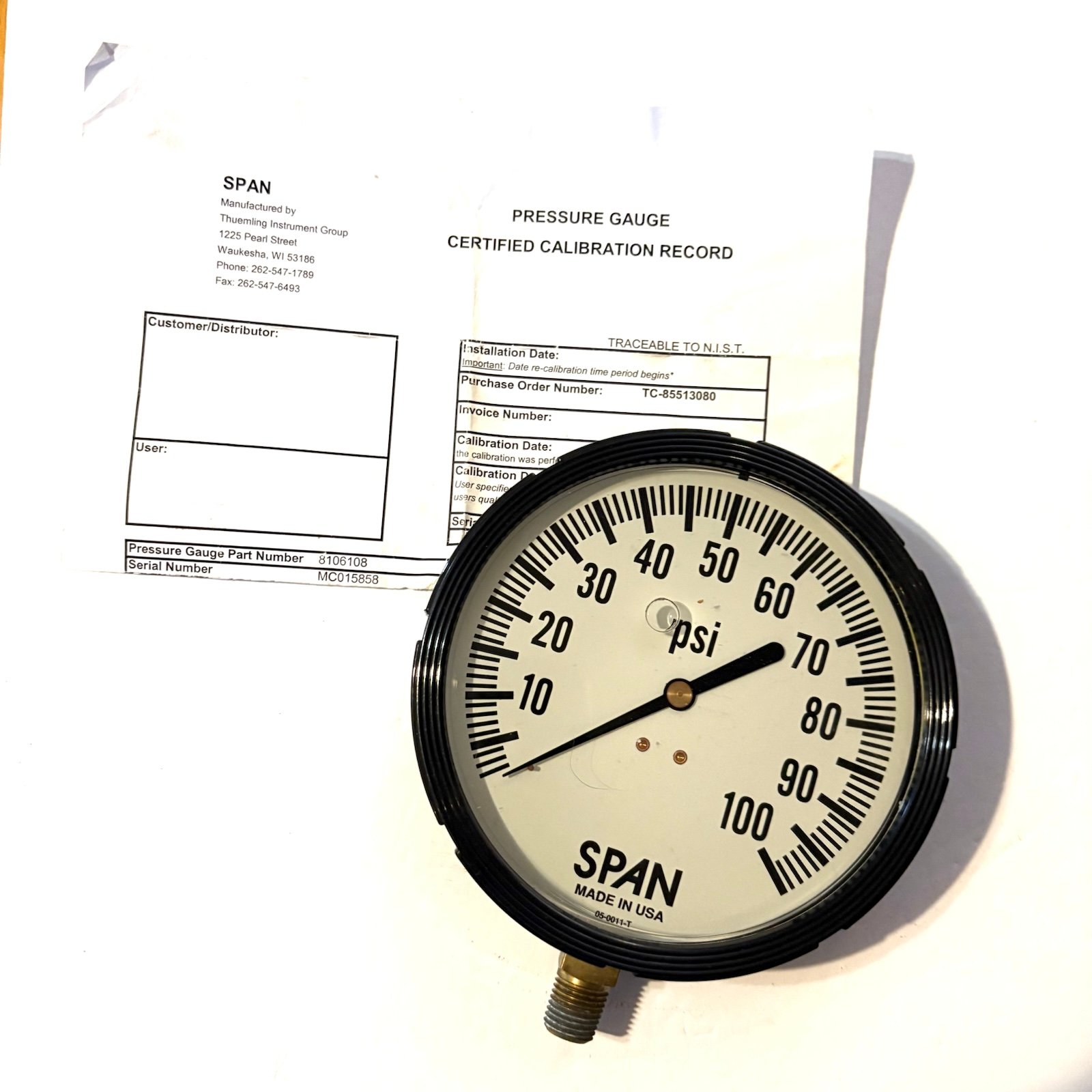 Span Lfs-410-100-PSI G Industrial Pressure Gauge 0 To 100 Psi 6.25 In Dial