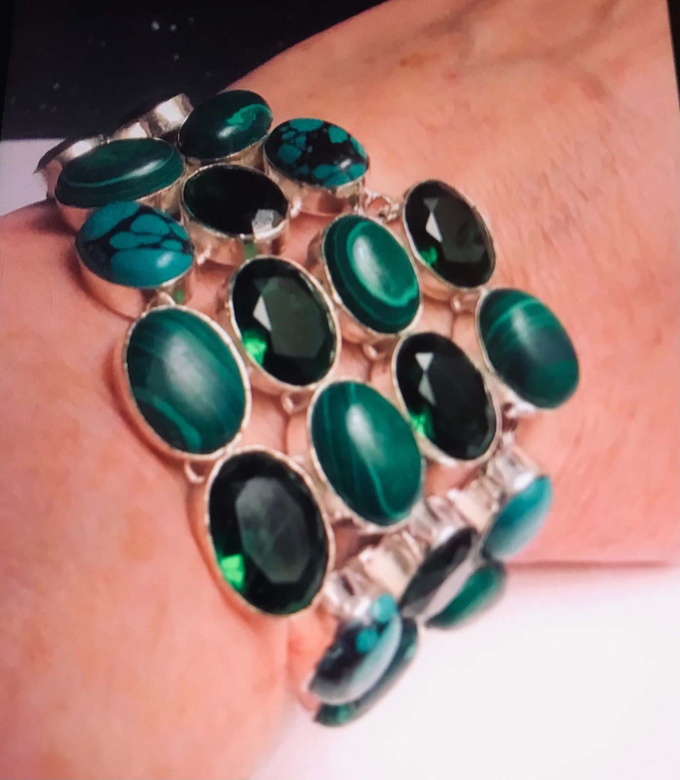 Malachite Chrome Diopside 925 Sterling Silver Bracelet