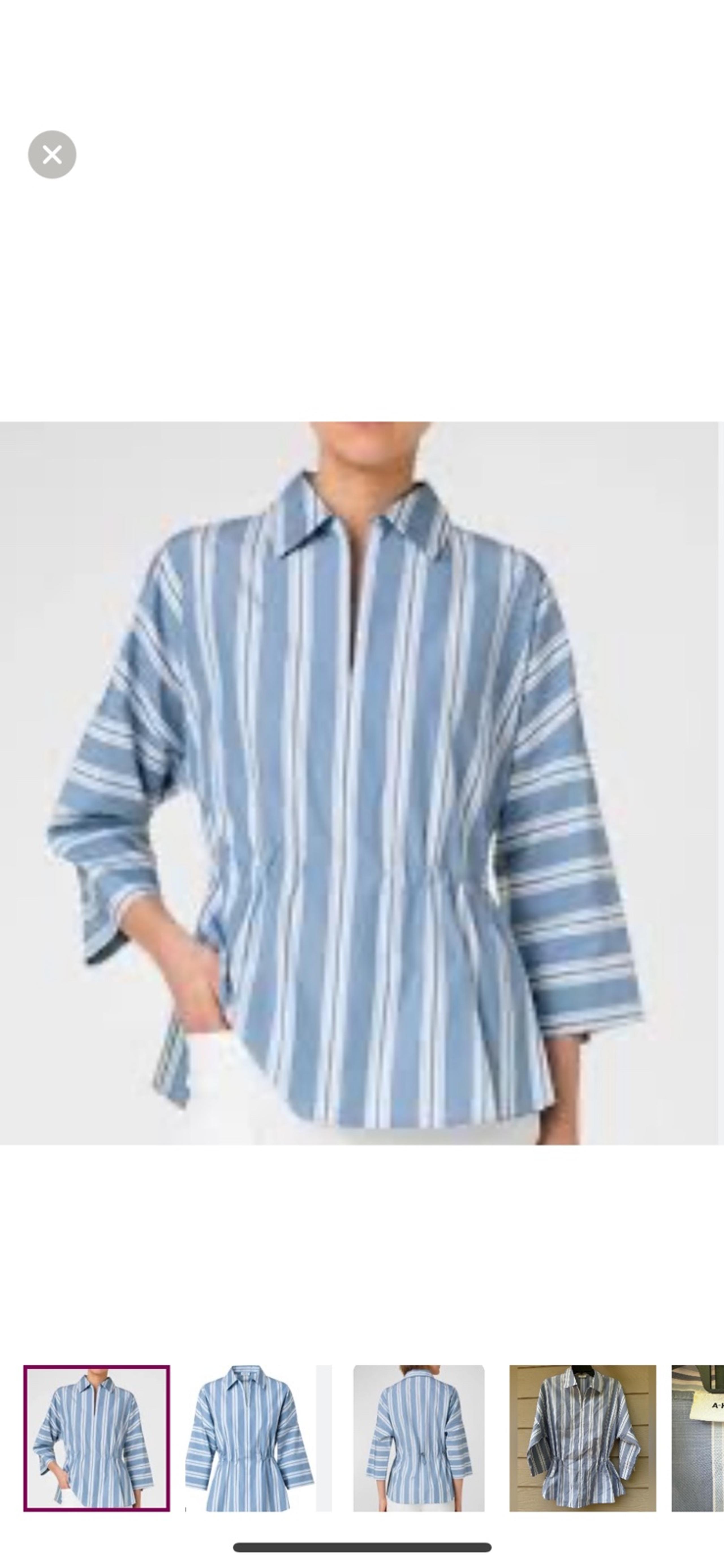 AKRIS PUNTO
Denim and Cream Parasol Stripe Satin Blouse