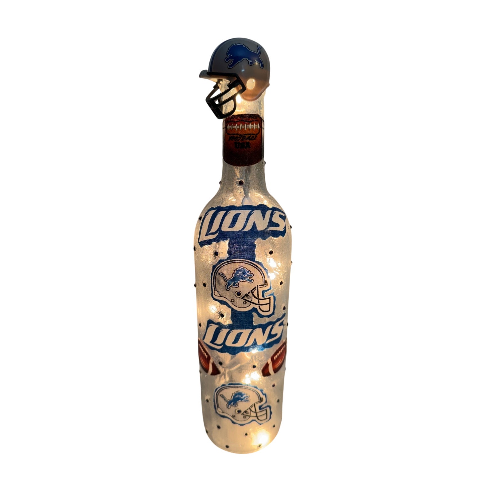 Detroit Lions Designer Glass Bottle w/ Lights *Unique Gift Idea